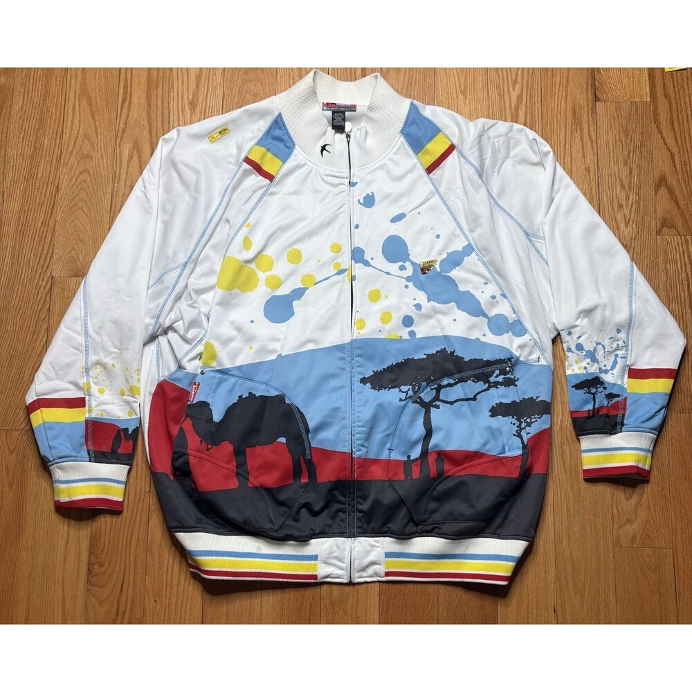 VTG Y2K Akademiks Track Jacket Men’s Sz 4XL Safari Paint Splatter Full Zip Urban